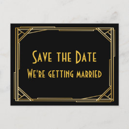 Save the Date Gatsby Gold Black Art Deco Hochzeit Ankündigungspostkarte
