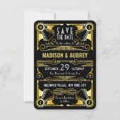 Save the Date Gatsby Wedding Art Deco Gold Black (Vorderseite)
