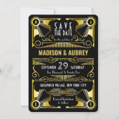 Save the Date Gatsby Wedding Art Deco Gold Black Einladung (Vorderseite)