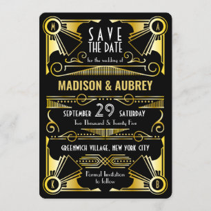 Save the Date Gatsby Wedding Art Deco Gold Black Einladung