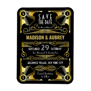 Save the Date Gatsby Wedding Art Deco Gold Black Magnet