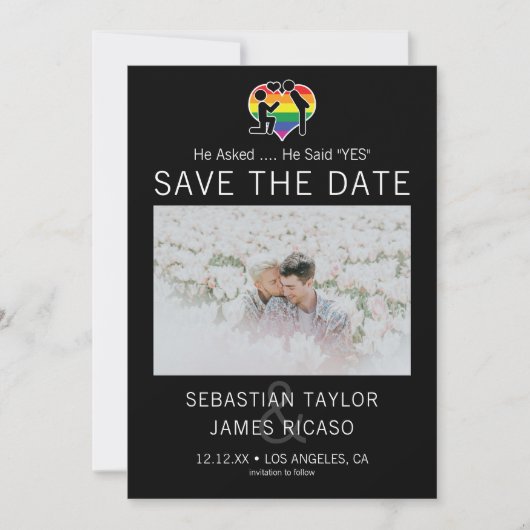 Save the Date Gay He sagte Ja Personalisiert Foto Ankündigung (Vorderseite)