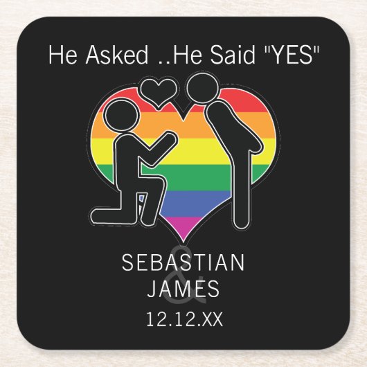 Save the Date Gay sagte "Ja Personalisiert Rechteckiger Pappuntersetzer (Vorderseite)