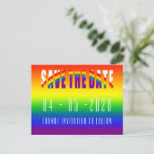 Save the Date Gay Wedding LGBT Gay Pride Party Postkarte (Stehend Vorderseite)