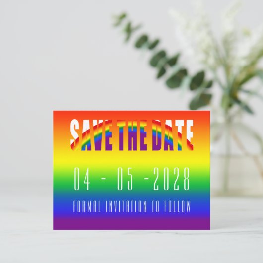 Save the Date Gay Wedding LGBT Gay Pride Party Postkarte (Stehend Vorderseite)