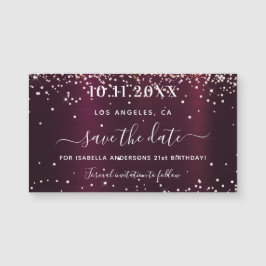 Save the Date Geburtstagsburgund-Glitzern-Magnet Magnetkarte
