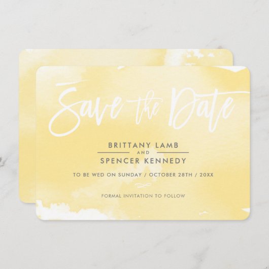 SAVE THE DATE gedämpfte gelbe Wasserfarbe (Vorne/Hinten)