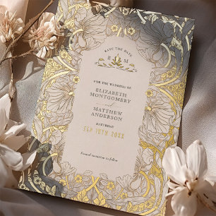 Save the Date Gedämpftes Weiß Pimpernel Vintage Mo Folieneinladung