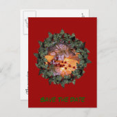 Save the Date Gegenwart Bow Wreath Holiday Ankündigungspostkarte (Vorne/Hinten)