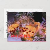 Save the Date Gegenwart Bow Wreath Holiday Postkar Ankündigungspostkarte (Vorne/Hinten)