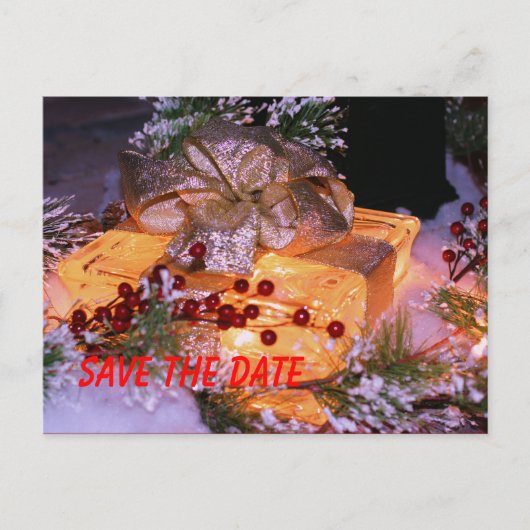 Save the Date Gegenwart Bow Wreath Holiday Postkar Ankündigungspostkarte (Vorderseite)