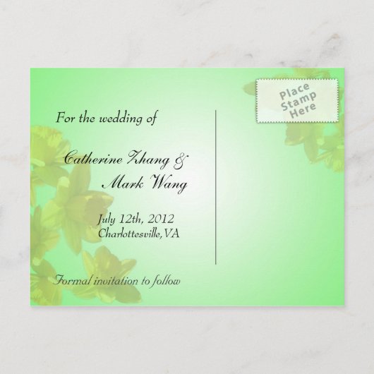 Save the Date, gelbe Tulpe-Blume Ankündigungspostkarte (Rückseite)