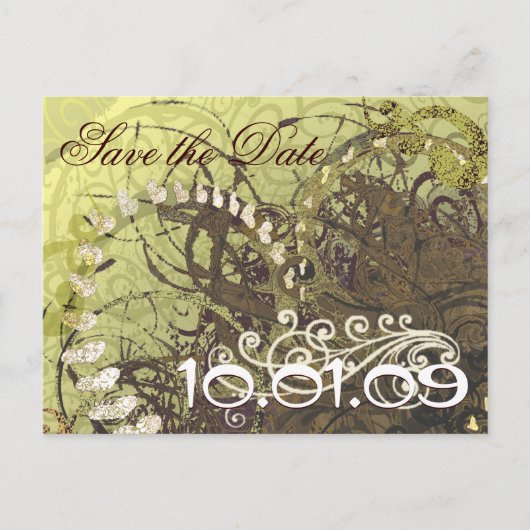 Save the Date Gelbe und braune Herzen Ankündigungspostkarte (Vorderseite)