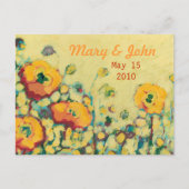 Save the Date Gelbe und orangefarbene Poppe Postka Ankündigungspostkarte (Vorderseite)