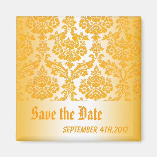 Save the Date gelber Damast Magnet (Vorne)