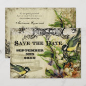 Save the Date, gelber Vogelkäfig, floralwirbel Einladung (Vorne/Hinten)