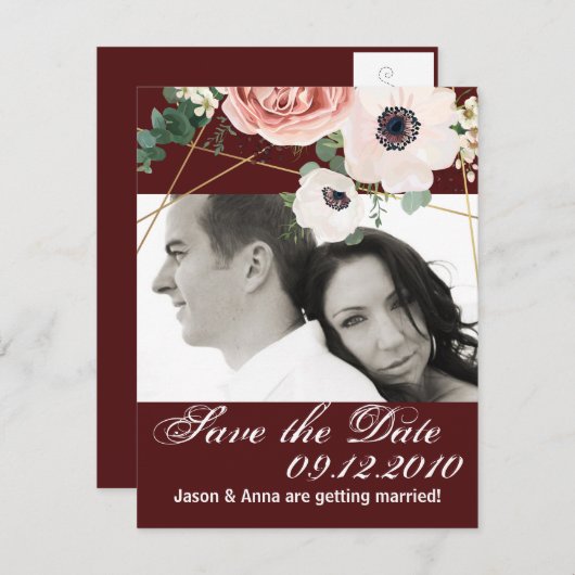 Save the Date geometrischer Garten-Wein Burgu der Einladung (Vorne/Hinten)