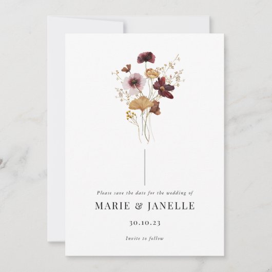 Save the Date gepresste Wildblume (Vorderseite)