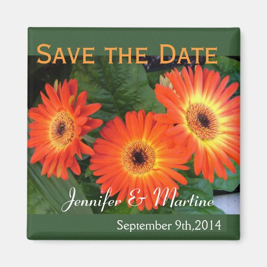 Save the Date, gerbera daisy Blume Magnet (Vorne)