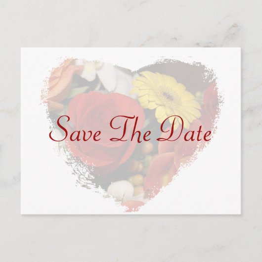 "Save the Date" gezackte Edge Heart Bouquet Templa Postkarte (Vorderseite)