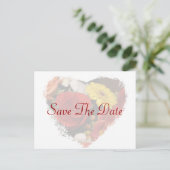 "Save the Date" gezackte Edge Heart Bouquet Templa Postkarte (Stehend Vorderseite)