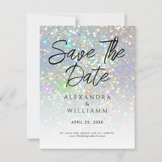 Save the Date Glam Holographic Glitzer Moderner (Vorderseite)