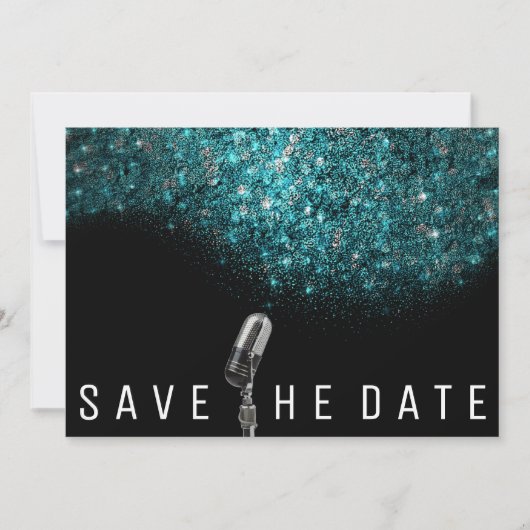 Save the Date Glitzer Blue Ocean Silver Microphon (Vorderseite)