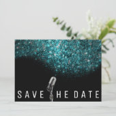 Save the Date Glitzer Blue Ocean Silver Microphon (Stehend Vorderseite)