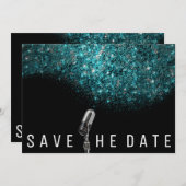 Save the Date Glitzer Blue Ocean Silver Microphon (Vorne/Hinten)