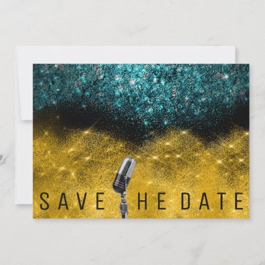 Save the Date Glitzer Gold Aquamarines Mikrofon (Vorderseite)
