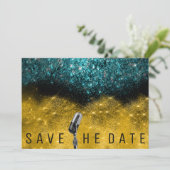 Save the Date Glitzer Gold Aquamarines Mikrofon (Stehend Vorderseite)