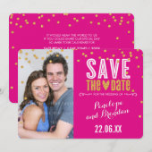 SAVE THE DATE Glitzer Konfetti fuschia rosa (Vorne/Hinten)