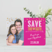 SAVE THE DATE Glitzer Konfetti fuschia rosa (Stehend Vorderseite)