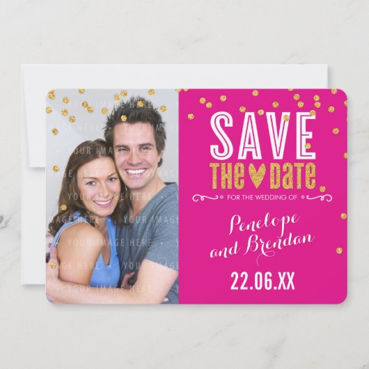 SAVE THE DATE Glitzer Konfetti fuschia rosa (Vorderseite)