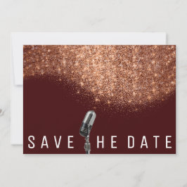 Save the Date Glitzer Kupfer Burgundy Mikrofon