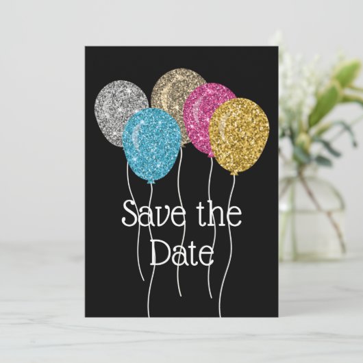 Save the Date Glitzern Birthday Party (Stehend Vorderseite)