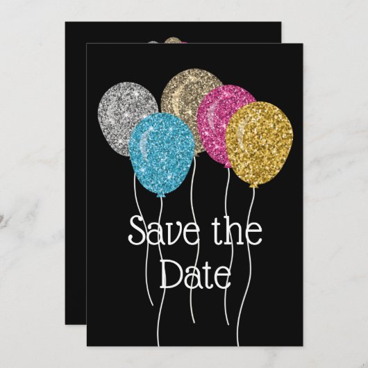 Save the Date Glitzern Birthday Party (Vorne/Hinten)
