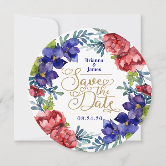 Save The Date | Glückliches Wasserfarben-Blumenarr Einladung (Vorderseite)
