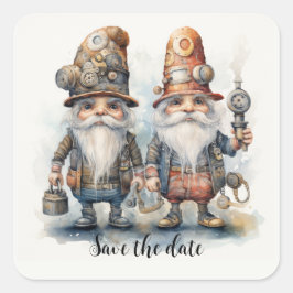 Save the Date Gnomen mit Laterne und Werkzeugen Quadratischer Aufkleber