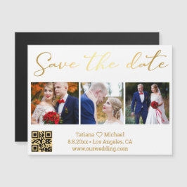 Save the Date Gold 3 Fotos qr Hochzeitsmagnet Magnetkarte