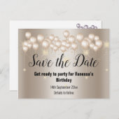 Save the Date Gold Balloons Sparkasse Ankündigungspostkarte (Vorne/Hinten)