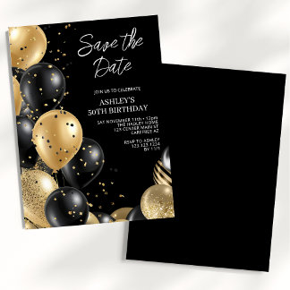 Save the Date Gold Black 50. Geburtstag Einladung