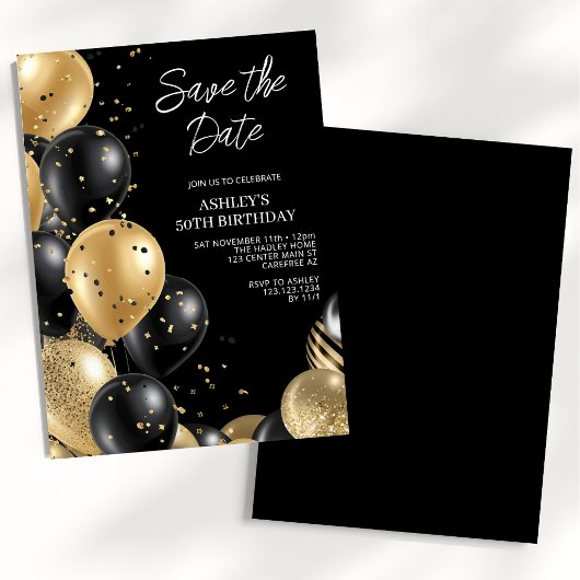 Save the Date Gold Black 50. Geburtstag Einladung