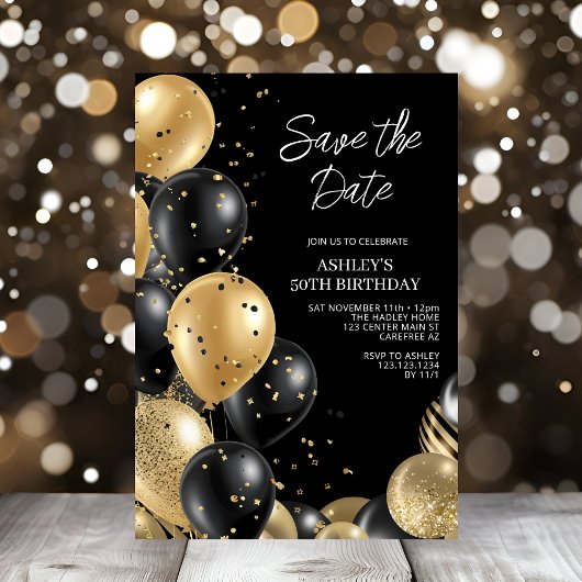 Save the Date Gold Black 50. Geburtstag Einladung