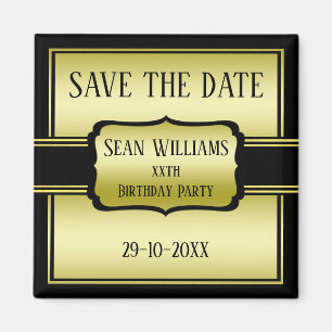 Save the Date Gold & Black Birthday des eleganten  Magnet