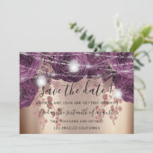 Save the Date Gold Blumenblume Lila Rose Licht (Stehend Vorderseite)