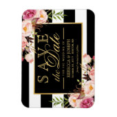 Save the Date - Gold Blumendekor B&W Streifen Magnet (Vertikal)
