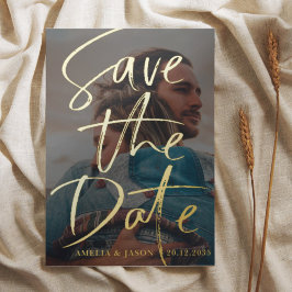 Save the Date Gold Calligraphy Foto Foil Folieneinladung