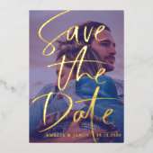Save the Date Gold Calligraphy Foto Folieneinladung (Vorderseite)