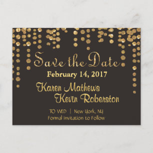 Save The Date   Gold Confetti Ankündigungspostkarte